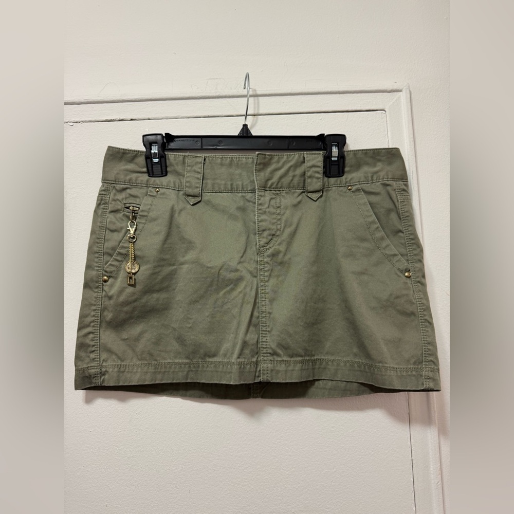 2000s Vintage Express Low Rise Micro Mini Skirt Army Green Fairy Grunge Sz 8